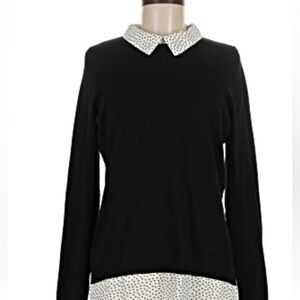 Adrianna Papell Preppy Black & Polka Dot Twofer Sweater Workwear Top - M